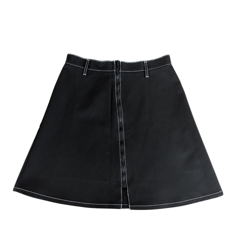 Vtg. Fashion Plate Zip Up A-Line Denim Skirt w/Contrast Stitching LARGE Black